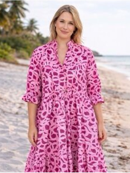 Holly Shae Designs Women’s Pink Printed Button Down Maxi Dress With Tie